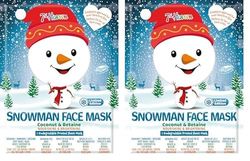 7th Heaven Snowman Face Mask – Face Mask Sheet with Coconut & Betaine – Sheet Mask to Nourish & Brighten Skin - Limited Edition (Pack of 2)