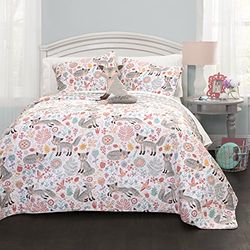 Lush Decor 16T000853 3 Piece Pixie Fox Quilt Set, Twin, Grigio/Rosa
