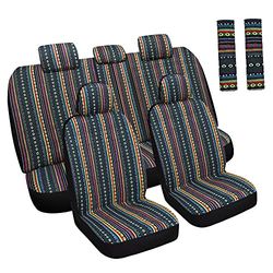 HAIYAOTIMES Baja Saddle Blanket Car Seat Covers Full Set with Seat Belt Pads, Washable and Breathable Automotive Vehicle Seat Cover, Universal Fit for Most Cars, Airbag Compatible, Red/Blue
