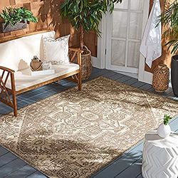 SAFAVIEH Tapis Medallion pour intérieur et extérieur – Collection Beachhouse, Poils Courts, Couleur crème et Beige, 79 x 152 cm