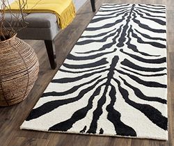 Safavieh Tappeto con stampa animaliera, soggiorno, sala da pranzo, camera da letto, collezione Cambridge, tappeto a pelo corto, avorio e nero, 80 x 180 cm
