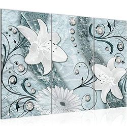 Runa Art Blumen Lilien Bild Wandbilder Wohnzimmer XXL Weiss Blau 120 x 80 cm 3 Teilig 207631c