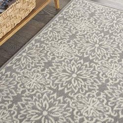 NOURISON Jubilant Floral Ivory/Grey 3' x 5' Area-Rug, Easy-Cleaning, Non Shedding, Bed Room, Living Room, Dining Room, Kitchen (3x5)