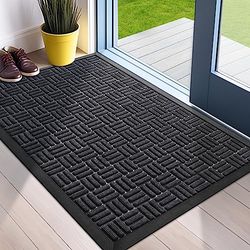 Mibao Paillasson de Bienvenue très résistant et Durable pour extérieur, intérieur, imperméable, Super Absorbant, pour entrée, terrasse, Porche, 74,9 x 43,2 cm, Noir