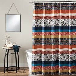 Lush Decor Bohemian Shower Curtain Orange 1 Tenda da Doccia in Tessuto per Bagno, Design Geometrico e Floreale, colorato, Poliestere, Turchese e Arancione, W 72" x L 72" (1 Panels)