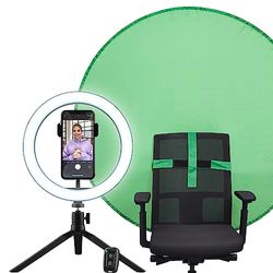 Trust Maku+ Ring Light with Green Screen Chair Background, Tripod Stand & Phone Holder, Selfie Light LED 10 Inch, Vlogging Kit for TikTok, Live Stream, YouTube, Makeup, Filming, Gaming, Photography