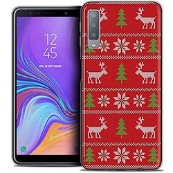 Caseink Fodral för Samsung Galaxy A7 (2018) A750 (6) fodral [kristallgel HD mönster jul kollektion 2017 design sömnad röd - mjuk - ultratunn - tryckt i Frankrike]