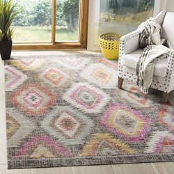 SAFAVIEH Tapis Lumineux et Moderne pour intérieur et extérieur - Collection Montage - Poils Courts - Gris et Multicolore - 155 x 229 cm