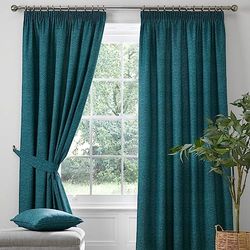 Dreams & Drapes - Rideaux occultants plissés Bleu Sarcelle 117 x 183 cm - 2 embrasses incluses - Poids Lourd - Rideaux Thermiques et insonorisants - pour Chambre à Coucher et Salon