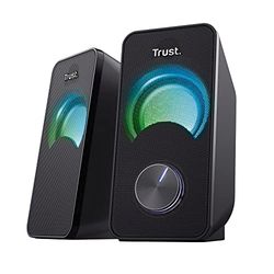 Trust Arys Compact PC Speakers 2.0, 12 W (6 W RMS), RGB Illumination, USB Powered, Jack 3.5 mm, Stereo Sound System, Computer Speakers for Laptop, Desktop - Black