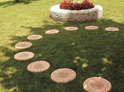 PASSI IN TERRACOTTA DA GIARDINO (5 PEZZI) PAVIMENTAZIONE PER ESTERNO - DECORO GIRASOLE; ALTEZZA CM. 3,5, DIAMETRO CM. 31 MADE IN ITALY