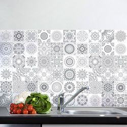 60 Stickers adhésifs carrelages | Sticker Autocollant Carreaux de Ciment - Mosaïque carrelage Mural Salle de Bain et Cuisine | Carreaux de Ciment adhésif Mural - azulejos - 20 x 20 cm - 60pièces