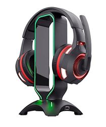 Trust Gaming GXT 265 Cintar Soporte para Auriculares RGB, Diseño Universal, 2 Puertos USB, Bordes Iluminados por LED, Soporte Cascos Gaming con Base Anti-Deslizante para Escritorio PC - Negro