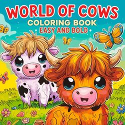 World of Cows Coloring Book: for Adults and Kids - Easy and Bold