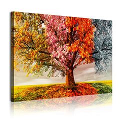 DekoArte 337 - Quadri moderni Stampa di Immagini Artistica Digitalizzata | Tela Decorativa Per Soggiorno o Stanza da letto | Stile Paesaggio Alberi quattro stagioni dell’Anno | 1 Pezzi 120 x 80 cm