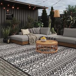 EVOCAMP Buitentapijt, waterdicht en lichtgewicht, picknickkleed zwart wit, buitenkleed camping, buitentapijt dubbelzijdig, buitentapijten patio zwart-wit, buitentapijten op dek (Grijs, 250 x 300 cm)