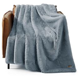 UGG 11069 Euphoria Pluche imitatiebont omkeerbare plaid gezellige pluizige pluizige deken voor bank bed hotelstijl luxe machine wasbaar huisdecor luxe zachte plaids voor bank, 178 x 127 cm, Chambray