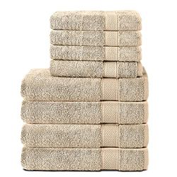 Komfortec 4X towels 50x100 cm and 4X shower towels 70x140 cm set | Terrycloth Bath Towel & Hand Towel Set Large | 100% cotton - soft | Quick drying | Sand/beige