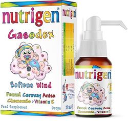 Nutrigen Gasodex Drops for Babies – Natural Colic & Gas Relief with Fennel, Aniseed, Caraway, and Chamomile Oils – Easy Pump Dropper, No Sweeteners or Silicone, 25 mL