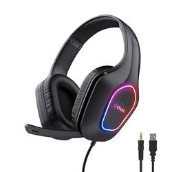 Trust GXT 419 Rayne Lekkie Słuchawki Gamingowe do PC/Konsoli, Podświetlenie LED na USB, Jack Audio 3.5mm, Przetworniki 50mm, Odchylany Mikrofon, Headset Przewodowy do Komputera, Czarny