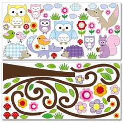 Wandkings Uilenboom en bosdieren muurstickers megapack set, 81 stickers, totale oppervlakte 260 x 70 cm