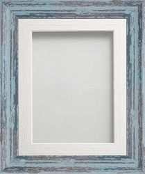 Frame Company Lynton Rustic Blue Photo Frame with White V-Groove Mount, 18x12 for 12x8 inch, fitted with perspex