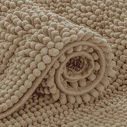 subrtex Tapis de Salle de Bain Chenille à Rayures en Peluche Douce pour Salle de Bain Absorbant l'eau, séchage Rapide, Lavable en Machine (Sable, 61 x 152,4 cm)