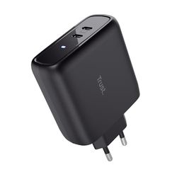Trust Maxo Caricatore USB C 65W, Alimentatore USB C x2, 75% Materiali Riciclati, Caricatore Rapido Adattatore di Alimentazione per iPhone iPad Samsung Galaxy Smartphone Tablet - Nero