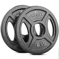 Amonax Discos Pesas de Hierro Fundido, 2.5kg, 5kg, 10kg Discos Mancuernas Para Barras Olimpicos 25 & 50mm, Discos de Pesas Metálicas Para Levantamiento y Empuje de Cadera, Pesas Para Gimnasio en Casa