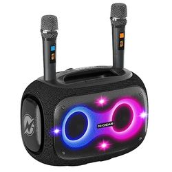 N-Gear NRG 600 - Scatola musicale Bluetooth e karaoke con 2 microfoni in uno, 600 Watt, super bassi profondi, IPX5, impermeabile, 10 ore, illuminazione a LED