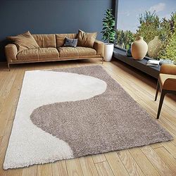 ELLE Decoration Alice Tapis de Salon, à Poils Longs, Design Shaggy Bicolore, Motif Moderne, Moelleux, Doux, pour Salon, Chambre à Coucher, Chambre d'adolescent, crème, Gris, 120 x 170 cm