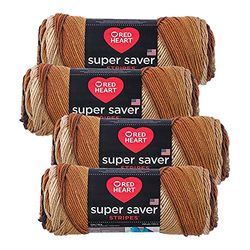 Red Heart Super Saver Lot de 4 écheveaux de 141,7 g (rayures latte)