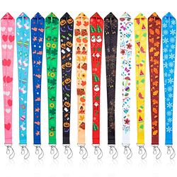 WATINC 12Pcs Seasonal Holiday Lanyards for ID Badges, Flat Hall Pass Lanyards with Stainless Swivel Hook, Neck Office Cruise Lanyard for Holders, Gifts for Summer Independence Day, Multicolor