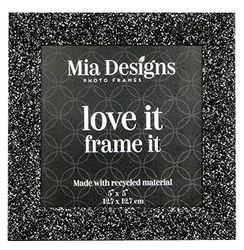 Mia Designs Picture Frame Crystal Black & Silver 5x5 13x13 Cm Photo Frame for Desk, Wall and Table Top in Eco-friendly PS material Environmentally Friendly Freestanding Frame