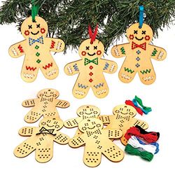 Baker Ross AT187 Gingerbread Wooden Decoration Kits, Cross Stitch for Beginners and for Kids Arts and Crafts Projects (Pack of 5), Assorted