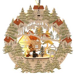Dekohelden24 Exclusivo cuadro para ventana de madera 2D iluminado con cinta LED, diseño de bosque con picadora de madera