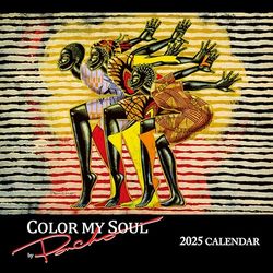 Miesięczny kalendarz ścienny Afroamerykanów 2025, odcienie koloru: Color My Soul, podkreślający czarną kulturę poprzez piękną sztukę, 30 na 30 cm