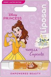 LIPOSAN Vanilla Cupcake Edición Limitada Disney Princesa Bella (1x 4,8 g), bálsamo labial para niños con 24 h de hidratación, bálsamo con color a vainilla para unos labios suaves y bonitos