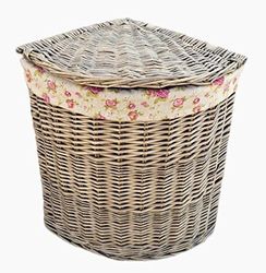 Red Hamper Small Antique Wash Corner Linen Basket With Garden Rose Lining, Wicker, 50 x 33 x 33 cm