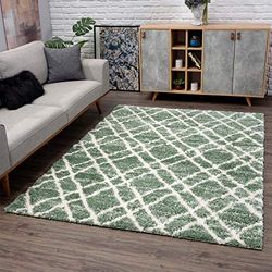 carpet city Kayoom Shaggy - Alfombra de Pasillo (80 x 300 cm), Color Verde y Crema