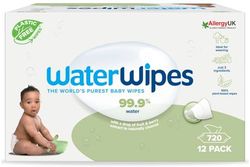 WaterWipes Textured Clean, Toddler & Baby Wipes, 720 Count (12 Packs), 99.9% Water Based Wipes, Unscented, For Sensitive Skin, Packaging May Vary