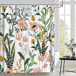 BBLYANU Tenda da doccia verde floreale (183 x 183 cm), tenda da doccia con fiori tropicali, tessuto in poliestere stampato, set per bagno con ganci