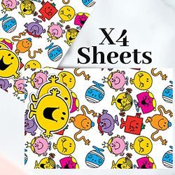 Mr Men & Little Miss - Carta da regalo, 4 fogli, formato 70 x 50 cm, prodotto ufficiale responsabile