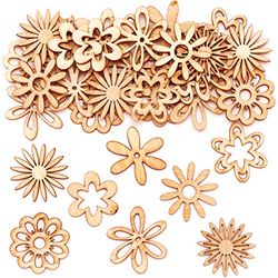 Baker Ross Flower Mini Wooden Shapes - Pack of 45, Arts and Crafts Supplies, Craft For Kids (AT474)