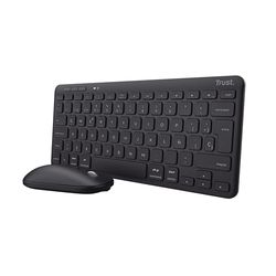 Trust Lyra Pack Wireless Bluetooth Keyboard and Mouse, QWERTY Spanish, 85% Recycled Plastic, Compact Rechargeable Combo for Windows, Mac, PC, Laptop, Tablet, iPad, Android, iOS, Black