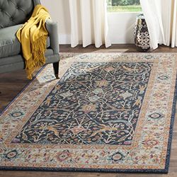 SAFAVIEH Tapis Traditionnel Pour Salon, Salle à manger, Chambre à coucher - Madison Collection, Tapis à poil court, Marine et Crème, 91 X 152 cm