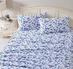 Laura Ashley Komplett lakanset i bomullsflanell, borstad för extra mjukhet och komfort (Emelisa, blå, full storlek)
