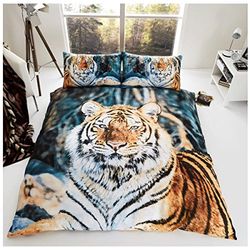 GC GAVENO CAVAILIA 3D Wildlife Animal Duvet Cover, Soft & Cosy Polycotton Quilt Bedding Sets With Pillow Case (s), Tiger, Double