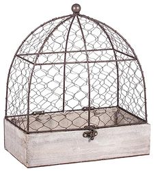 Rayher Gaiola decorativa vintage, 25 x 14 x 29 cm, pássaro de metal e madeira, 46347000