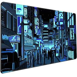 Mechanical Cattle Japanese Gaming Arcade Blue Large Mouse Pad Keyboard Desk Extended Office Decor, Pc Laptop Pads (31.5x15.7 in) with Stitched Eges Base Mousepad XXL